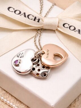 Coach Silver & Rose Gold Heart Pendant Necklace - Two-Tone Women’s Jewelry